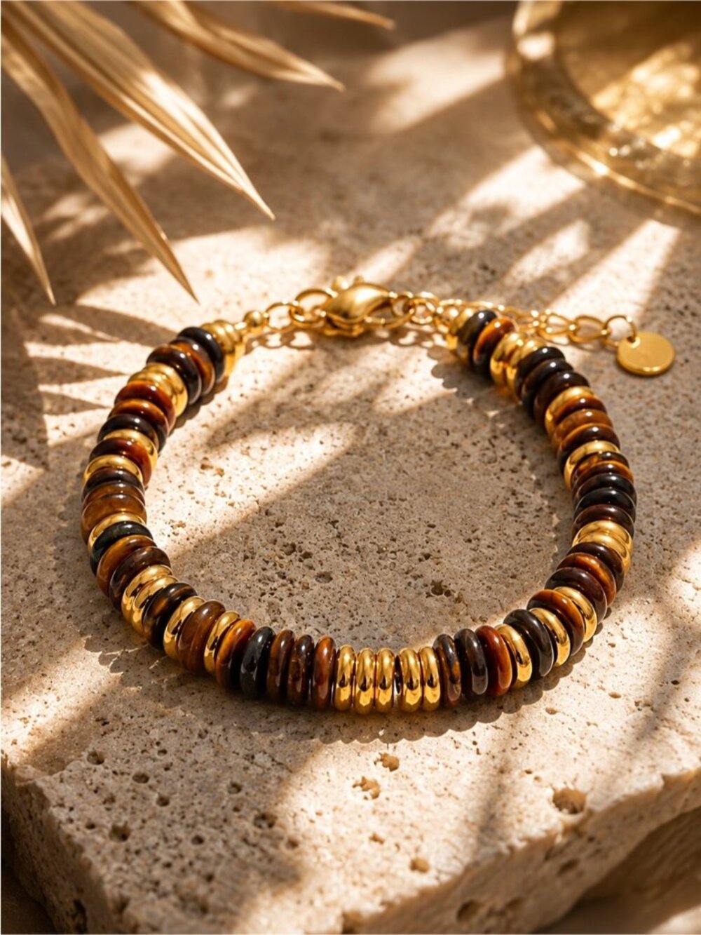 Gold and Brown Stacked Bead Bracelet